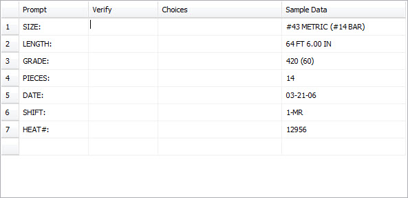 Table with all entries completed